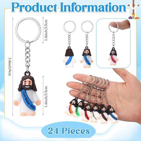 Sumind 24 pcs Jesus Toys Figurine Christian Keychain Religious Keychain Bulk Classic Christian Rings for Christ in Saudi Arabia