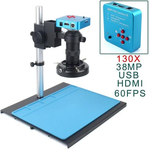 Microscope Kit 48MP 4K USB Digital Video Monocular Microscope Camera Continus Zoom 180X C-Mount Microscope Lens Adapters, One Color-A1 Set 130X in Saudi Arabia