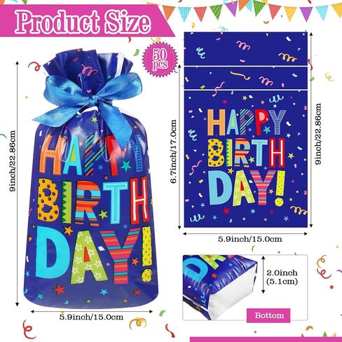 Pasimy 50 pcs عيد ميلاد أكياس عيد ميلاد عيد ميلاد الأكياس حقيبة هدية عيد ميلاد حقيبة عيد ميلاد ملونة حلقة عيد ميلاد بلاستيك حقيبة جيدة الحلوى لمستلزمات حفلة عيد الميلاد in Saudi Arabia