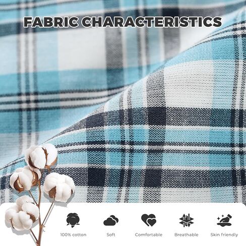 Vulcanodon Mens Cotton Pajama Set, Button Down Woven Pajama Set for Men Plaid Men's Sleepwear in Kuwait