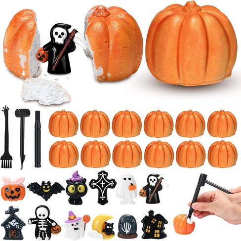 12 Pcs Halloween Pumpkin Dig Kit, Multicolor Halloween Stuffers, Pumpkin Ghost Toys, Science Excavation Birthday Gifts for 6-12 Boys Girls Party Favor in Saudi Arabia