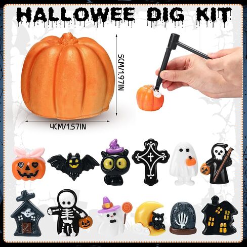 12 Pcs Halloween Pumpkin Dig Kit, Multicolor Halloween Stuffers, Pumpkin Ghost Toys, Science Excavation Birthday Gifts for 6-12 Boys Girls Party Favor in Saudi Arabia