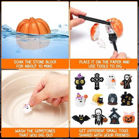 12 Pcs Halloween Pumpkin Dig Kit, Multicolor Halloween Stuffers, Pumpkin Ghost Toys, Science Excavation Birthday Gifts for 6-12 Boys Girls Party Favor in Saudi Arabia