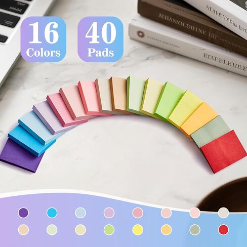 (40 Pads) Sticky Notes 1.5x2 in, 16 Colors Post Self Stick Pad Its, Clean Removal Colorful Mini Pads Bulk for Office, Home, School,Teachers, Meeting, Notebooks in Saudi Arabia