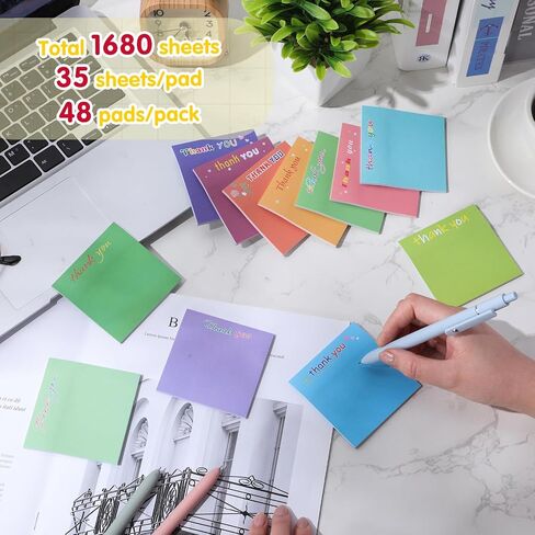 48 Pcs Thank You Sticky Note 3x3 Inch Employee Appreciation Sticky Note Pad with Line Back to School Gift Bulk Mini Inspirational Team Favor for Teacher Nurse Coworker Staff Office(Blank) in Saudi Arabia