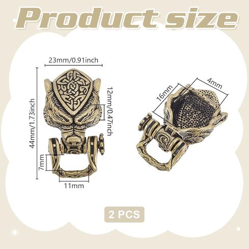 Ahandmaker النحاس النحاس النحاس الألباس ، حبات رأس الذئب رأس القطع القديم القديم الحبل النسيج صنع أبازيم الوحوش أقفال الحبل السحابات لحرف DIY الإكسسوارات قلادة القلادة القلادة ، البرونزية العتيقة in Saudi Arabia
