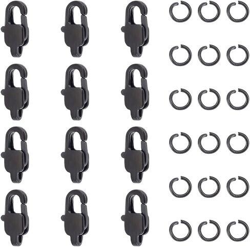 UniCraftale 12 pcs أيون الطلاء مشبك جراد البحر من الفولاذ المقاوم للصدأ مع 20pcs مفتوحة قفزة حلقة جراد البحر الأسود موصل الموصل لموصل السوار الحرفي لصنع المجوهرات صنع 1.5 ملم in Saudi Arabia