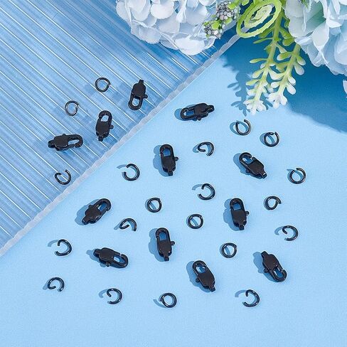 UniCraftale 12 pcs أيون الطلاء مشبك جراد البحر من الفولاذ المقاوم للصدأ مع 20pcs مفتوحة قفزة حلقة جراد البحر الأسود موصل الموصل لموصل السوار الحرفي لصنع المجوهرات صنع 1.5 ملم in Saudi Arabia