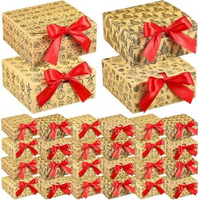 AmazingSpark 24 Pcs Vintage Christmas Gift Boxes with Lids 4.5" X4.5"x2" Square Small Gift Boxes with Red Ribbons Xmas Themed Pattern Xmas Candy Cookie Cupcakes Box for Donuts Treat Gifts Party Favors in Kuwait