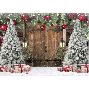 WOLADA Christmas Backdrop Christmas Photo Backdrop Christmas Backdrops for Photography Rustic Christmas Backdrop Christmas Barn Door Backdrops for Photography Xmas Tree Snow Backdrop 7x5FT 12585 in Kuwait
