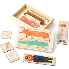 Wooden Animal Dress-Up Puzzle for Ages 3+, 21 Mix-and-Match Pieces with Storage Box, Montessori Matching Toy for Fine Motor Skills and Imaginative Play, Birthday in Kuwait