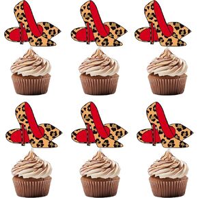 Leopard Print High Heel Cupcake Topper 24PCS Stiletto Heels Cake Decorations Girls Makeup Bachelorette Birthday Bridal Shower Supplies for Women Night Out Hen Movie Theme Decor in Kuwait