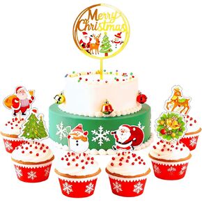 25 PCS أكريليك سعيد كعكة عيد الميلاد Topper و Cupcake Cupcake Topcake تختار كعكة الديكورات الحلوى عصا المسواك in Saudi Arabia
