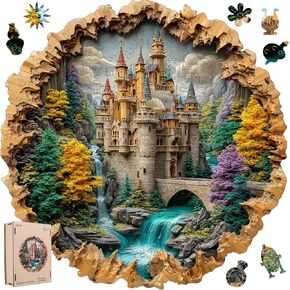 Castle 200 Pieces Wooden Puzzles for Adults - Majestic Autumn Castle Landscape Jigsaw Puzzles, Premium Stress Relief Brain Teaser & Premium Decorative Gift, 11.2x11.2 in in Saudi Arabia