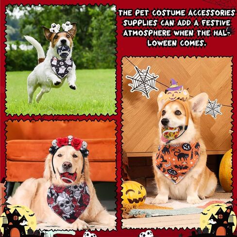 Frienda 12 PCS Halloween Costume for Dog assucture bandanas triangle وشاح ، كرات تنس صاخبة للحيوانات الأليفة ، عقال الحيوانات الأليفة القابل للتعديل لملحقات ملابس الهالوين in Kuwait
