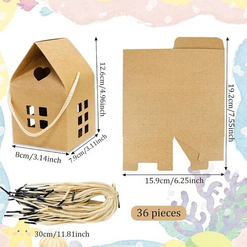 Neurovyral 36 PCS صناديق هدايا على شكل منزل ، 3.2x3.2x3 × 3 بوصة مربع علبة من الورق المقوى من الورق المقوى لحضور حفل زفاف عيد ميلاد حاوية زخرفة الحفلات in Saudi Arabia
