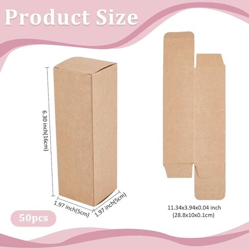 BENECREAT 50PCS Kraft Paperboard Box, Rectangular Kraft Brown Boxes Gift Boxes with Lids for Jewellery & Candy Gift Wrapping Party Favours, 1.9x1.9x6.3 Inch in Saudi Arabia