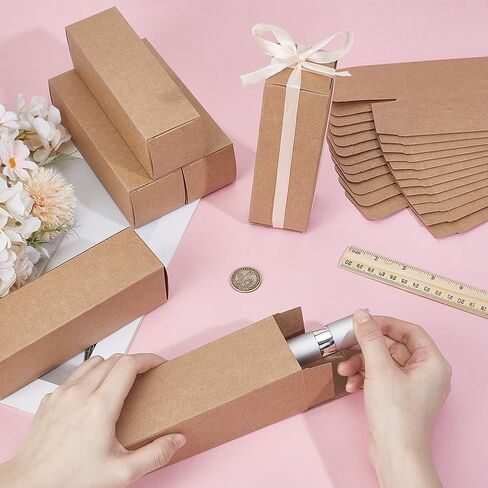 BENECREAT 50PCS Kraft Paperboard Box, Rectangular Kraft Brown Boxes Gift Boxes with Lids for Jewellery & Candy Gift Wrapping Party Favours, 1.9x1.9x6.3 Inch in Saudi Arabia