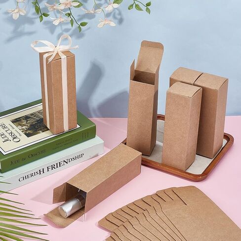 BENECREAT 50PCS Kraft Paperboard Box, Rectangular Kraft Brown Boxes Gift Boxes with Lids for Jewellery & Candy Gift Wrapping Party Favours, 1.9x1.9x6.3 Inch in Saudi Arabia