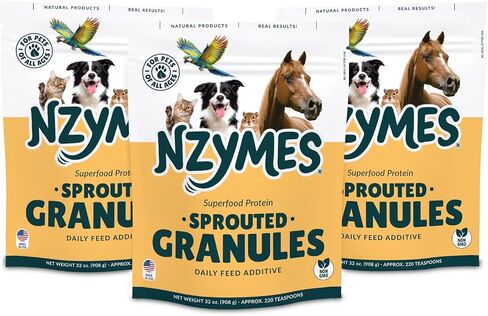 Nzymes® Sprouted Granules 1LBS for Dogs, Cats, and Companion Pets. Raw Super-Food Protein and Antioxidant Nutrition. Cost Effective Food Supplement Dog Health Supplies. 110 Servings USA in Saudi Arabia
