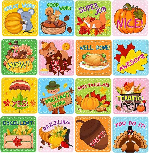Zonon 480 Pieces Fall Stickers for Kids Thanksgiving Motivational Reward - Autumn Pumpkin Maple Leaves Turkey Corn Squirrel Hazelnut for Fall Party Decor, 30 Sheets in Saudi Arabia