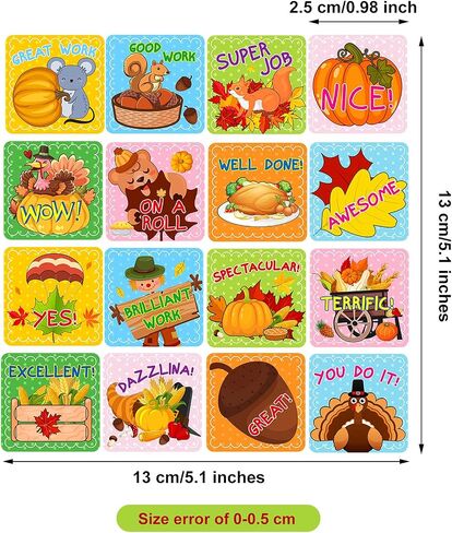 Zonon 480 Pieces Fall Stickers for Kids Thanksgiving Motivational Reward - Autumn Pumpkin Maple Leaves Turkey Corn Squirrel Hazelnut for Fall Party Decor, 30 Sheets in Saudi Arabia