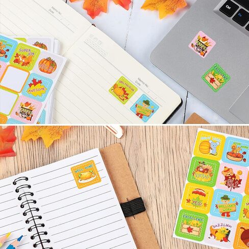 Zonon 480 Pieces Fall Stickers for Kids Thanksgiving Motivational Reward - Autumn Pumpkin Maple Leaves Turkey Corn Squirrel Hazelnut for Fall Party Decor, 30 Sheets in Saudi Arabia