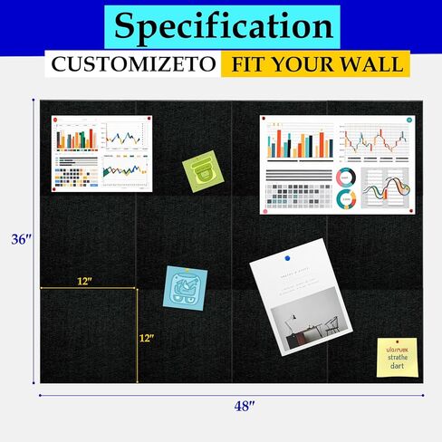 البديل الصغير للوحة الفلين - 6 بلاط جدران محسوس ، 36 "x24" لوحات الفلين للجدران مع 35 دبابيس وعلامات لاصقة قابلة للإزالة ، لوحة دبوس حديثة للمكتب والمنزل (رمادي) in Kuwait