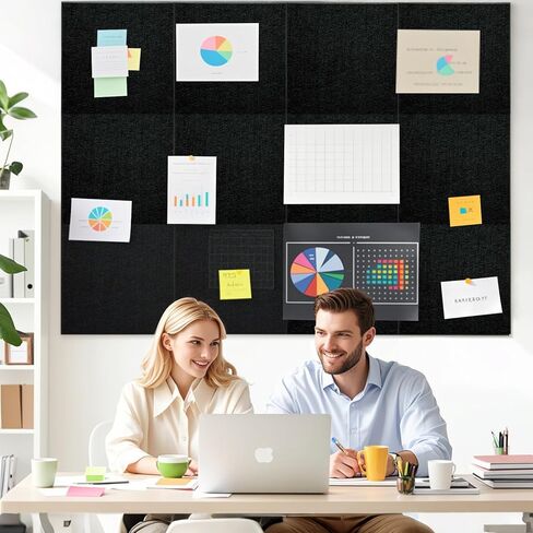 البديل الصغير للوحة الفلين - 6 بلاط جدران محسوس ، 36 "x24" لوحات الفلين للجدران مع 35 دبابيس وعلامات لاصقة قابلة للإزالة ، لوحة دبوس حديثة للمكتب والمنزل (رمادي) in Kuwait