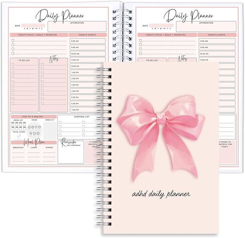 ADHD Daily Planner للبالغين - Pink Bow Daily Plannner مع قيام القائمة الجدول الزمني لحركة الذات Coquete إدارة المهام غير المؤرخة منظم التركيز الكامل للنساء العصبي الرجال الرجال in Saudi Arabia