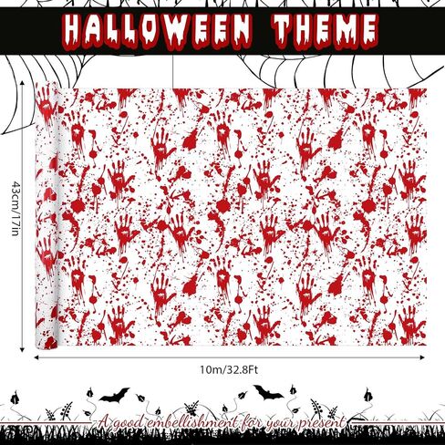 Bolsome Halloween Bloody Wrapping Paper - 17 Inches X 33 Feet -Bloody Handprint Gift Wrap Paper for Halloween Trick or Treat Party Horror Party DIY Craft Supplies in Saudi Arabia