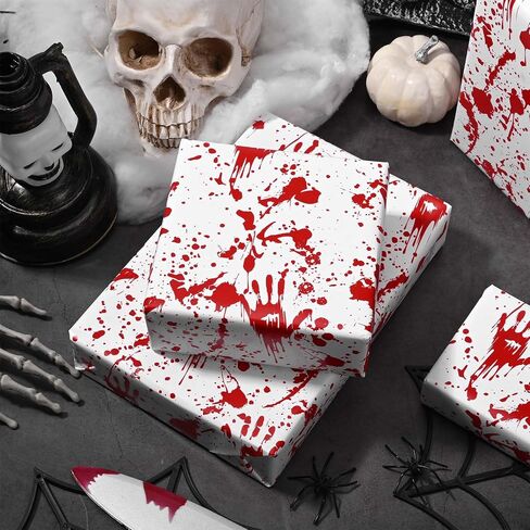 Bolsome Halloween Bloody Wrapping Paper - 17 Inches X 33 Feet -Bloody Handprint Gift Wrap Paper for Halloween Trick or Treat Party Horror Party DIY Craft Supplies in Saudi Arabia
