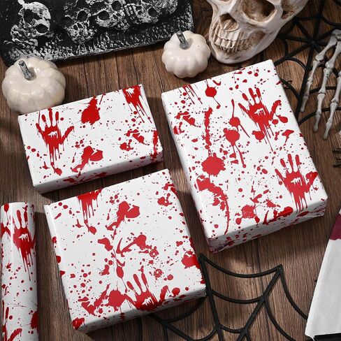 Bolsome Halloween Bloody Wrapping Paper - 17 Inches X 33 Feet -Bloody Handprint Gift Wrap Paper for Halloween Trick or Treat Party Horror Party DIY Craft Supplies in Saudi Arabia