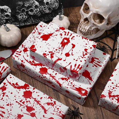 Bolsome Halloween Bloody Wrapping Paper - 17 Inches X 33 Feet -Bloody Handprint Gift Wrap Paper for Halloween Trick or Treat Party Horror Party DIY Craft Supplies in Saudi Arabia