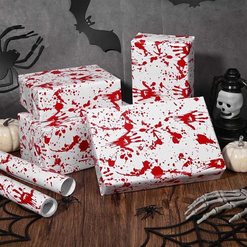 Bolsome Halloween Bloody Wrapping Paper - 17 Inches X 33 Feet -Bloody Handprint Gift Wrap Paper for Halloween Trick or Treat Party Horror Party DIY Craft Supplies in Saudi Arabia