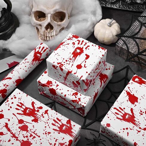 Bolsome Halloween Bloody Wrapping Paper - 17 Inches X 33 Feet -Bloody Handprint Gift Wrap Paper for Halloween Trick or Treat Party Horror Party DIY Craft Supplies in Saudi Arabia