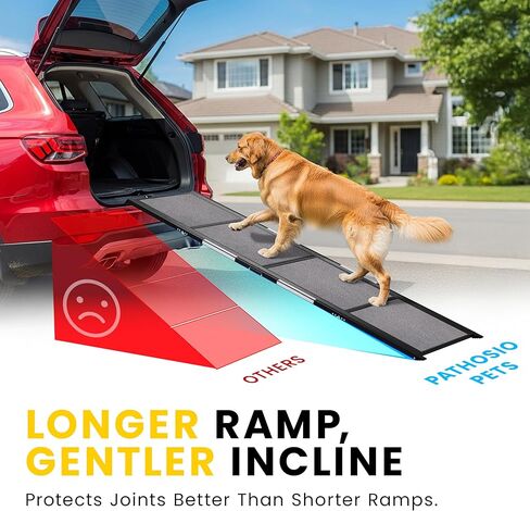 منحدر الكلب المحمول للسيارة-منحدر سيارة للكلاب القابلة للطي للشاحنة وسيارات الدفع الرباعي والسرير المرتفع والأريكة مع أقدام مضادة للانزلاق وسجاد الجر-صغير إلى كبير من السلالات الكبيرة (63 "طويلة و 17") in Kuwait
