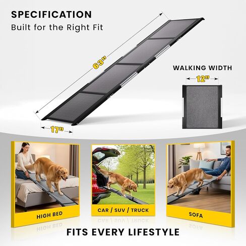 منحدر الكلب المحمول للسيارة-منحدر سيارة للكلاب القابلة للطي للشاحنة وسيارات الدفع الرباعي والسرير المرتفع والأريكة مع أقدام مضادة للانزلاق وسجاد الجر-صغير إلى كبير من السلالات الكبيرة (63 "طويلة و 17") in Kuwait