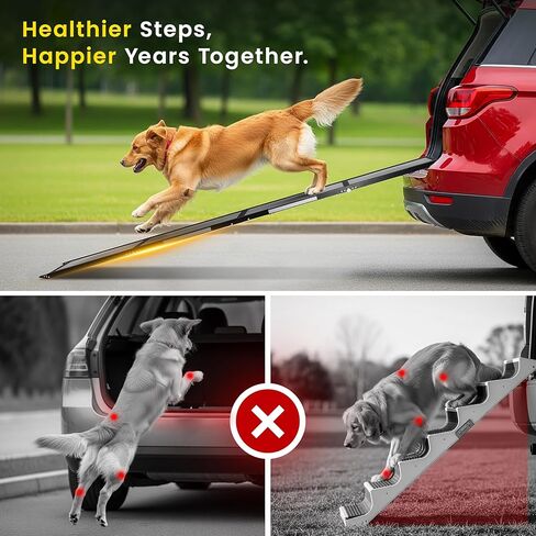 منحدر الكلب المحمول للسيارة-منحدر سيارة للكلاب القابلة للطي للشاحنة وسيارات الدفع الرباعي والسرير المرتفع والأريكة مع أقدام مضادة للانزلاق وسجاد الجر-صغير إلى كبير من السلالات الكبيرة (63 "طويلة و 17") in Kuwait