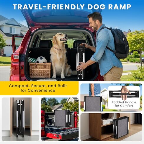 منحدر الكلب المحمول للسيارة-منحدر سيارة للكلاب القابلة للطي للشاحنة وسيارات الدفع الرباعي والسرير المرتفع والأريكة مع أقدام مضادة للانزلاق وسجاد الجر-صغير إلى كبير من السلالات الكبيرة (63 "طويلة و 17") in Kuwait