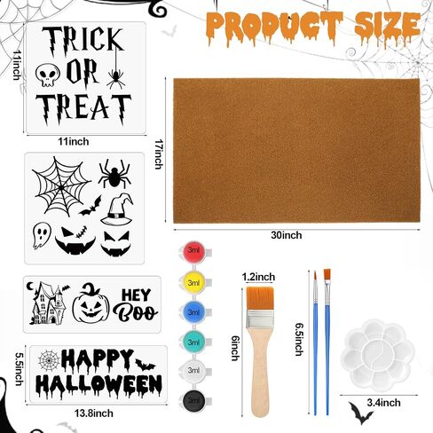 Chunful 2 Pack Halloween DIY Coir Coconut Doormats 17" x 30" with Happy Halloween Stencils Acrylic Paint Paintbrush Palette Blank Door Mats for Crafting Entry Personalized Rug with Non-Slip Backing in Saudi Arabia