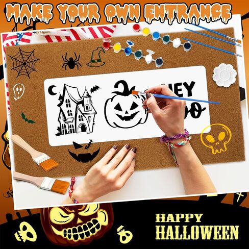 Chunful 2 Pack Halloween DIY Coir Coconut Doormats 17" x 30" with Happy Halloween Stencils Acrylic Paint Paintbrush Palette Blank Door Mats for Crafting Entry Personalized Rug with Non-Slip Backing in Saudi Arabia