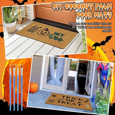Chunful 2 Pack Halloween DIY Coir Coconut Doormats 17" x 30" with Happy Halloween Stencils Acrylic Paint Paintbrush Palette Blank Door Mats for Crafting Entry Personalized Rug with Non-Slip Backing in Saudi Arabia