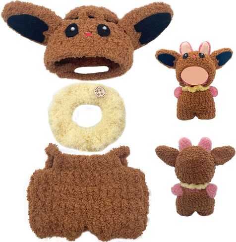 مجموعة ملابس محبط يدويًا لابوبو (لا دمية) قبعة بنية مع زهور زهرة صفراء قابلة للفصل لتلقيح 17 سم دمى in Kuwait