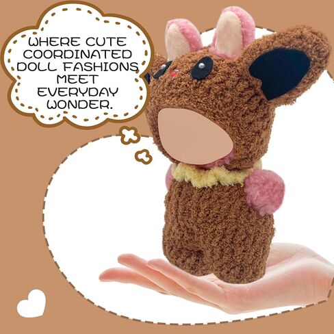 مجموعة ملابس محبط يدويًا لابوبو (لا دمية) قبعة بنية مع زهور زهرة صفراء قابلة للفصل لتلقيح 17 سم دمى in Kuwait