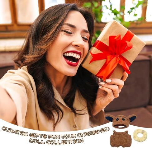 مجموعة ملابس محبط يدويًا لابوبو (لا دمية) قبعة بنية مع زهور زهرة صفراء قابلة للفصل لتلقيح 17 سم دمى in Kuwait