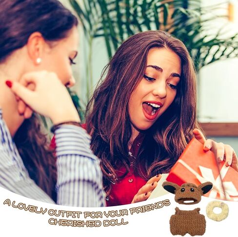 مجموعة ملابس محبط يدويًا لابوبو (لا دمية) قبعة بنية مع زهور زهرة صفراء قابلة للفصل لتلقيح 17 سم دمى in Kuwait