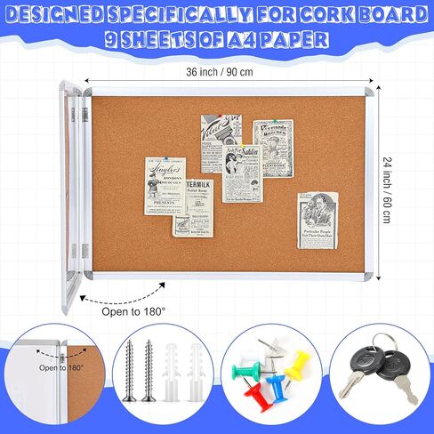 Leinuosen 36" x 24" Lockable Enclosed Cork Bulletin Board, Wall Mounted Display Case for Office, Classroom, Apartment, School, Holds 9 A4, Weatherproof Design, Aluminum Frame (Brown) in Saudi Arabia