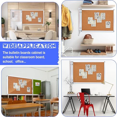 Leinuosen 36" x 24" Lockable Enclosed Cork Bulletin Board, Wall Mounted Display Case for Office, Classroom, Apartment, School, Holds 9 A4, Weatherproof Design, Aluminum Frame (Brown) in Saudi Arabia