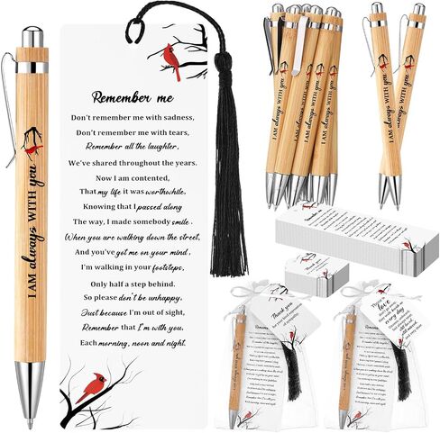 200 Pcs Cardinal Funeral Gifts Celebration of Life Gifts Set Memorial Decorations for Sympathy Include 50 Ballpoint Pens 50 Bookmark 50 Poem Cards and 50 Organza Bags for Guest Memory Presents Family in Saudi Arabia